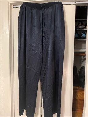 Pj Harlow Navy Drawstring Relaxed Satin Pajama Pants